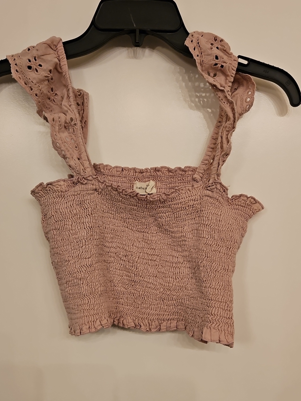 Natural Life Smocked Crop Top Eyelet Ruffle Straps Dust Rose Pink Medium